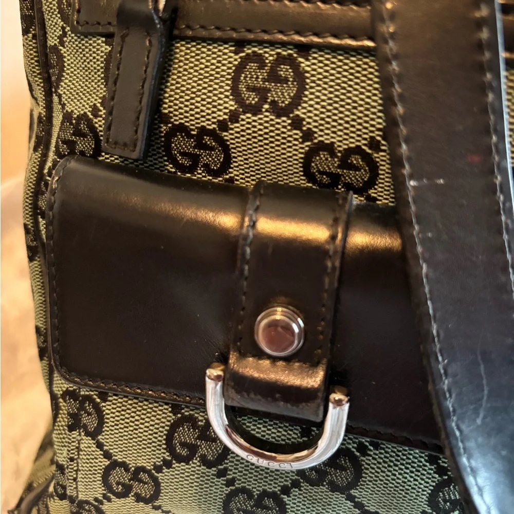 Authentic Gucci Abbey D-Ring GG Monogram Canvas and Leather Tote Bag - Green/blk - Picture 4 of 14